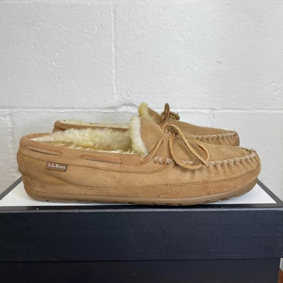 L.L. Bean Wicked Good Moccasins Brown Suede Shearling Slip On Men's Size 10 US - Picture 2 of 10